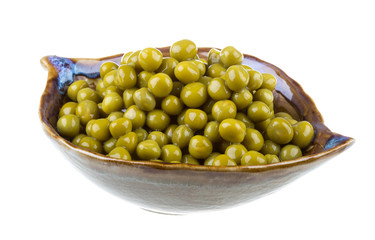 green peas, in a bowl, isolated, white background