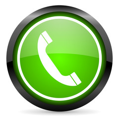 phone green glossy icon on white background
