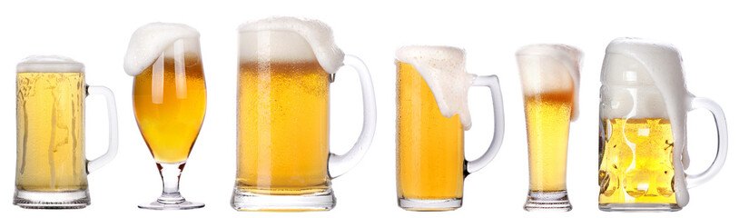 Frosty glass of light beer isolated set