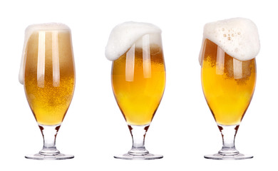 Frosty glass of light beer isolated set