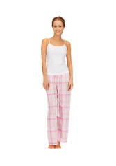 happy and smiling woman in cotton pajamas