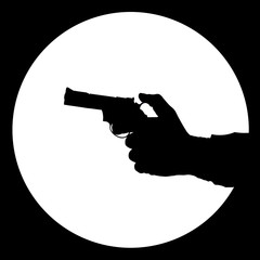 Silhouette of man's hand  with gun on the black background