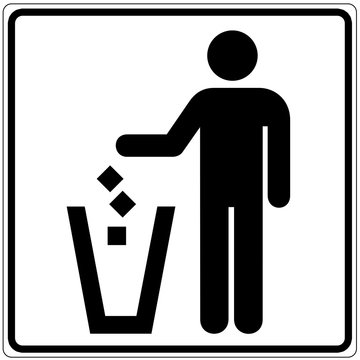 Schild wei&szlig; - Abfalleimer
