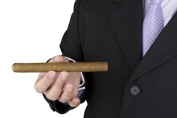 Elegant man showing his cigar