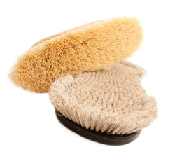 long and short natural bristles  brushes for grooming horse isol