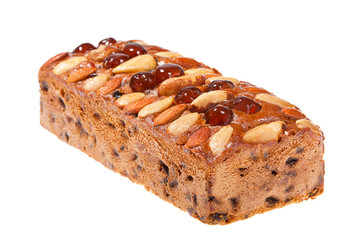 Christmas fruitcake isolated on a white background