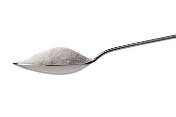 Sugar or salt on a teaspoon - obrazy, fototapety, plakaty