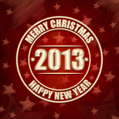 Merry Christmas and Happy New Year 2013 in circles over red retr