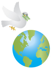 Peace Dove Olive Leaves Flying Over Earth