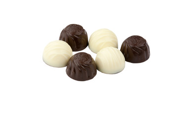 black and white chocolate on white background