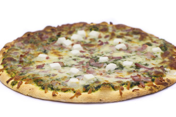 Pizza with spinach goat cheese and bacon