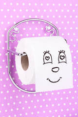 Roll of toilet paper on  holder fixed to wall