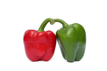 Fresh red and green sweet pepper isolated on white background
