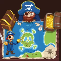 Peel and stick wall murals Pirates Pirate with map