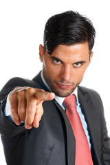 Businessman pointing towards camera