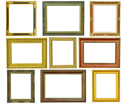 Set Of Vintage Gold Picture Frame Isolated On White