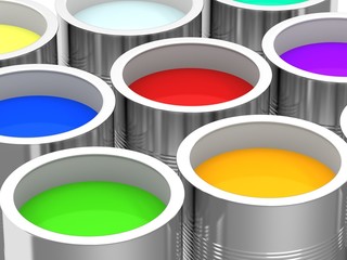Paint cans on different colors