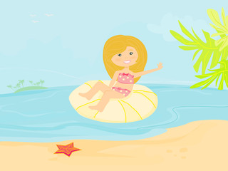 Obraz na płótnie Canvas słodki happy little dziewczyna na plaży
