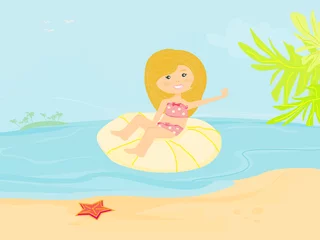 Rolgordijnen lief gelukkig meisje op het strand © diavolessa