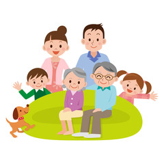 家族　リビング　三世代