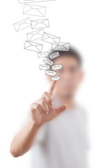 Businessman pushing mail for social network.