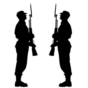 Silhouette soldiers during a military parade. Vector illustratio