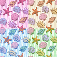 Set of sea hand drawn seamless pattern