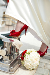 Closeup of fashionable bridal wedding shoes
