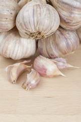Bunch of Garlic on Wooden Surface.