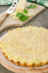 tart with cabbage and cheese, selective focus