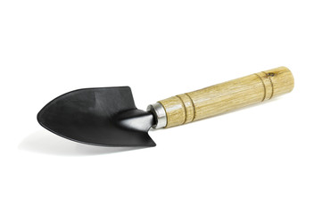 Steel shovel with a wooden handle