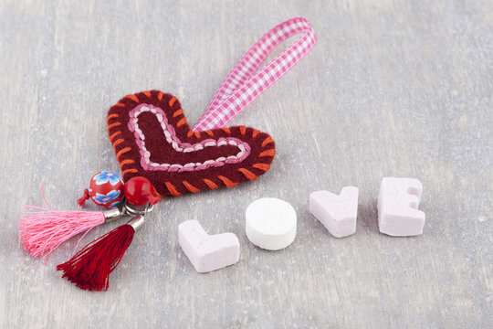 Handmade heart and love in candy letters