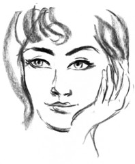 Portrait of beautiful woman. Female silhouette. Sketch