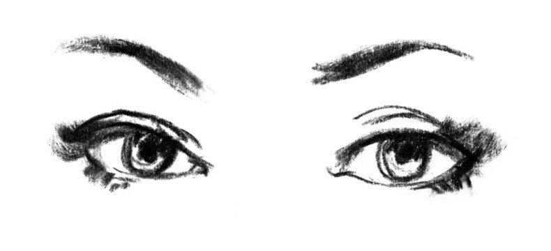 Female eye close-up. Portrait of beautiful girl, sketch