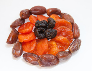 Dried apricots, dates and prunes