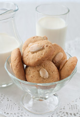 homemade almond cookies with milk