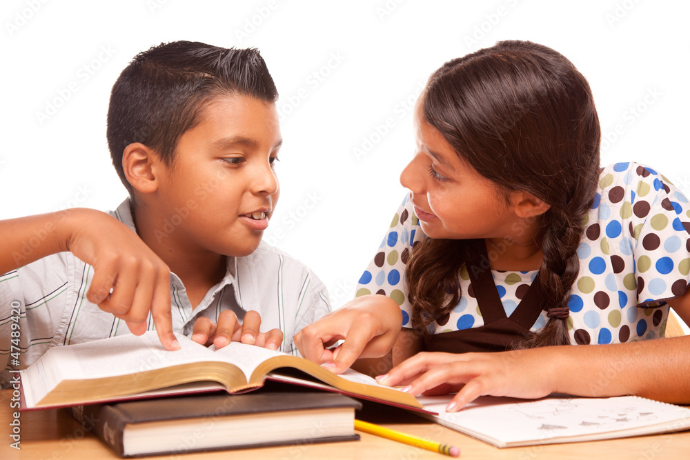 Wall mural Hispanic Brother and Sister Having Fun Studying