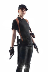 Officer woman with two guns