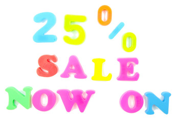 25% sale now on written in fridge magnets