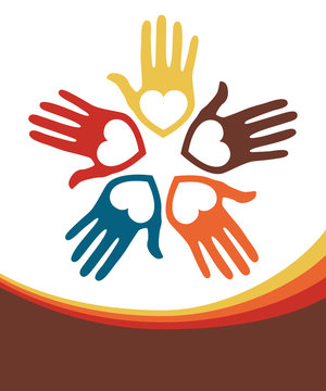 Circle of loving hands with copy space vector.