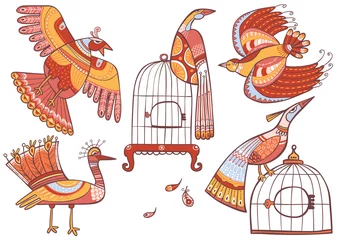 Cercles muraux Oiseaux en cages Ensemble d& 39 oiseaux de conte de fées