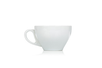 Empty ceramic white coffee cup isolated on white background