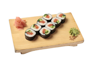 set of sushi with salmon
