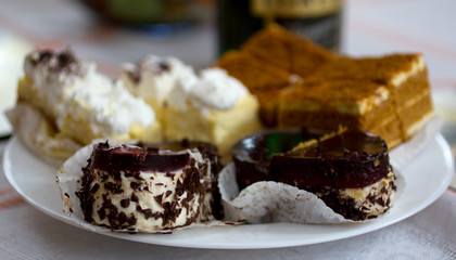 Cakes on white plate