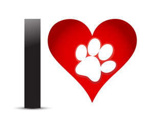 I Love Text With Red Heart And Paw Print