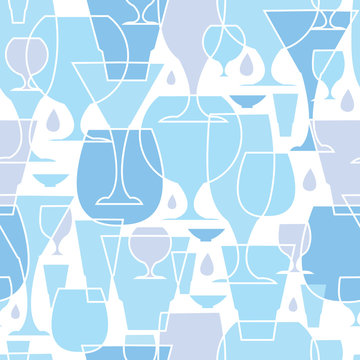 Vector water glasses line art seamless pattern background with