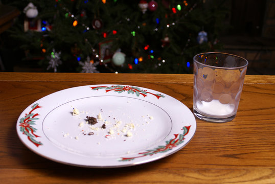 Christmas Cookie Crumbs And Empty Milk Glass