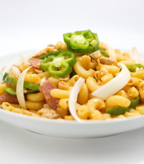 Stir-fried macaroni with Green ball pepper