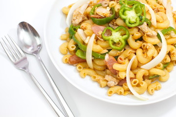 Stir-fried macaroni with Green ball pepper