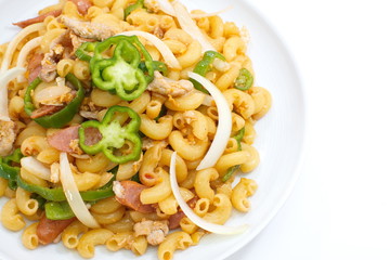 Stir-fried macaroni with Green ball pepper